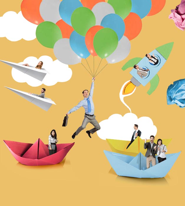 Graphic showing people reaching their goals through creative means, symbolizing access to training funding