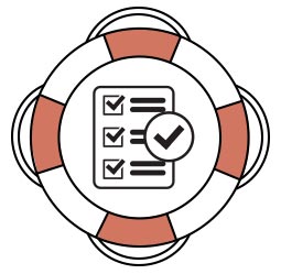 Illustration of a lifebuoy with an icon of an approved report inside.
