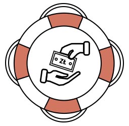 Illustration of a lifebuoy with an icon of a hand passing money to another hand inside.